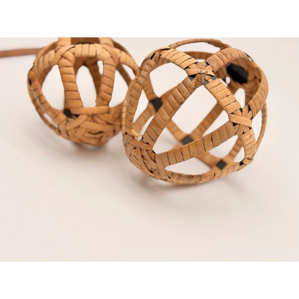Set of 2 Woven Rattan Decorative Spheres Natural Wicker Orb Bowl Fillers Boho